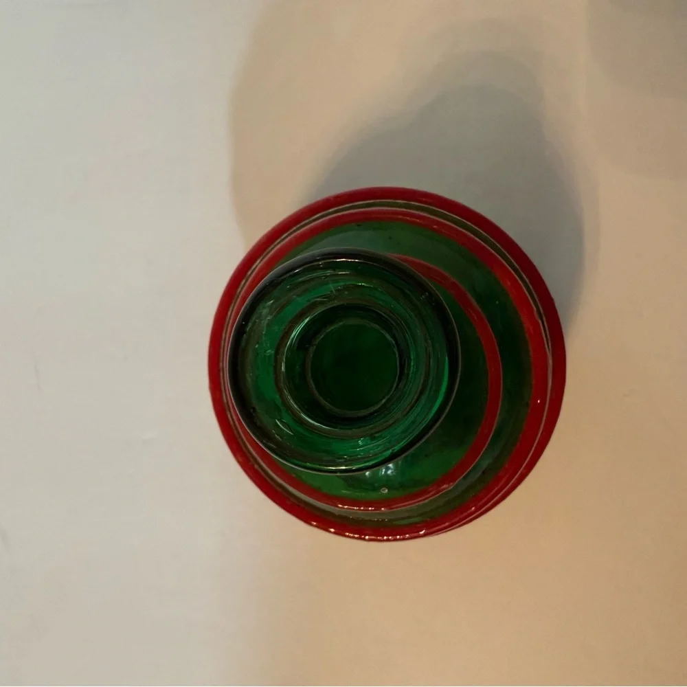 MURANO GLASS VASE HAND BLOWN GREEN RED COIL DESIGN VINTAGE MCM HOME DECOR 3”